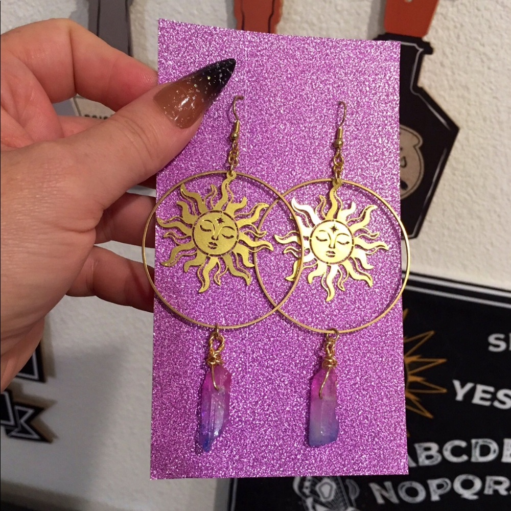 Celestial Sol Goddess crystal quartz Hoop Earrings